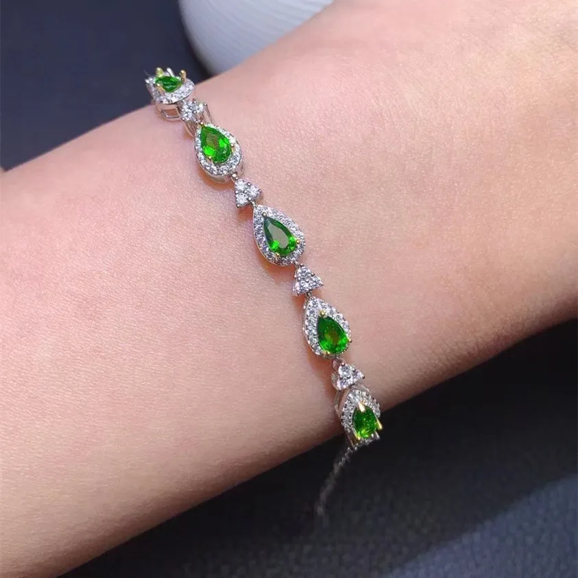 

KJJEAXCMY Fine Jewelry 925 Sterling Silver Natural Diopside Women's Fashion Trendy Water Drop Gem Bracelet Bridal Accessories