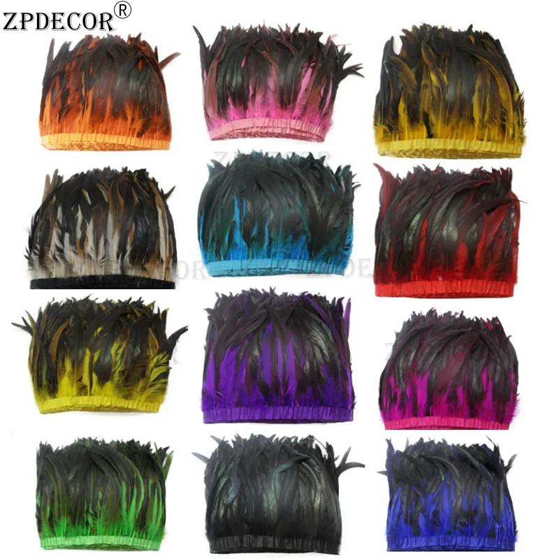 ZPDECOR 30-35cm Direct Dye Rooster Feather Trim 2 Yard Per Lot