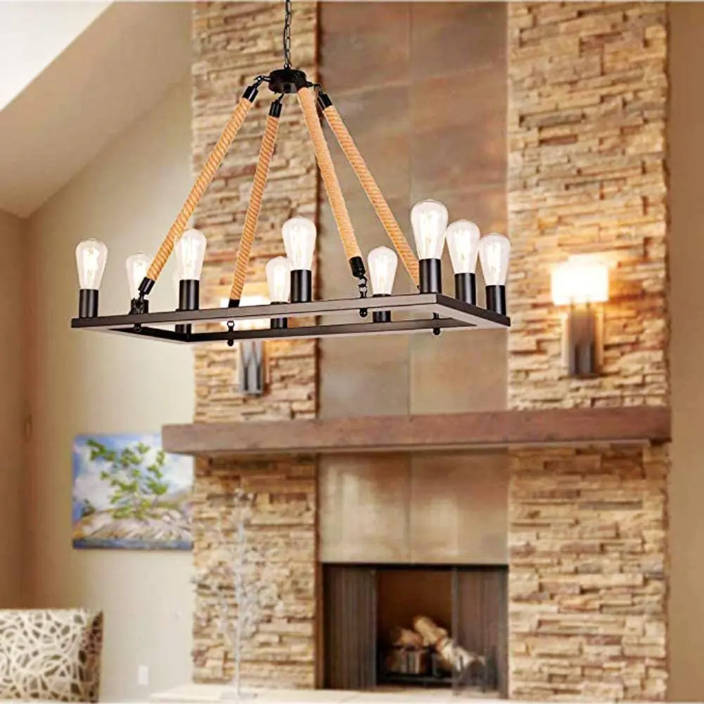 Rectangle Vintage Industrial  Chandelier Kitchen Island Rustic Pendant