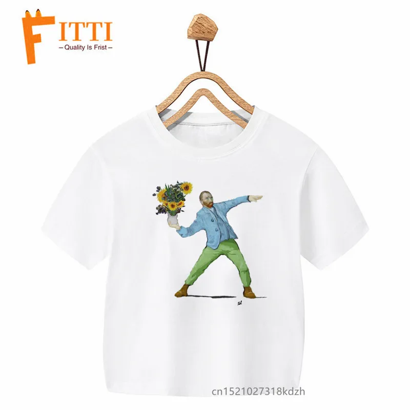 Van Gogh Oil Painting Art Print Boys/Girls White T-shirt Kid Summer Harajuku Kawaii Funny Clothes Little Baby Clothes,Drop Ship