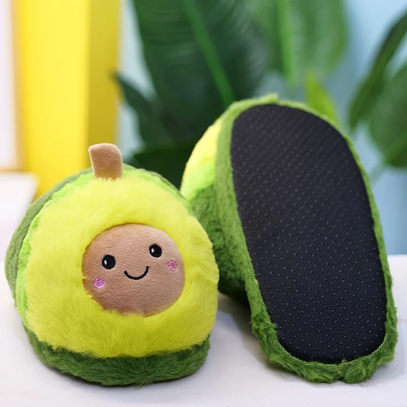 Kawaii Plush Avocado Slippers Fruit Toys Cute Pig Cattle Alpaca Warm Winter Adult Shoes Doll Women Household Products