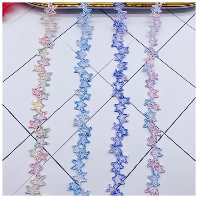 Color Barcode with Decorative Border Star  Rainbow Color Line Wedding Dress Clothing Water-Soluble Embroidery Lace Accessories