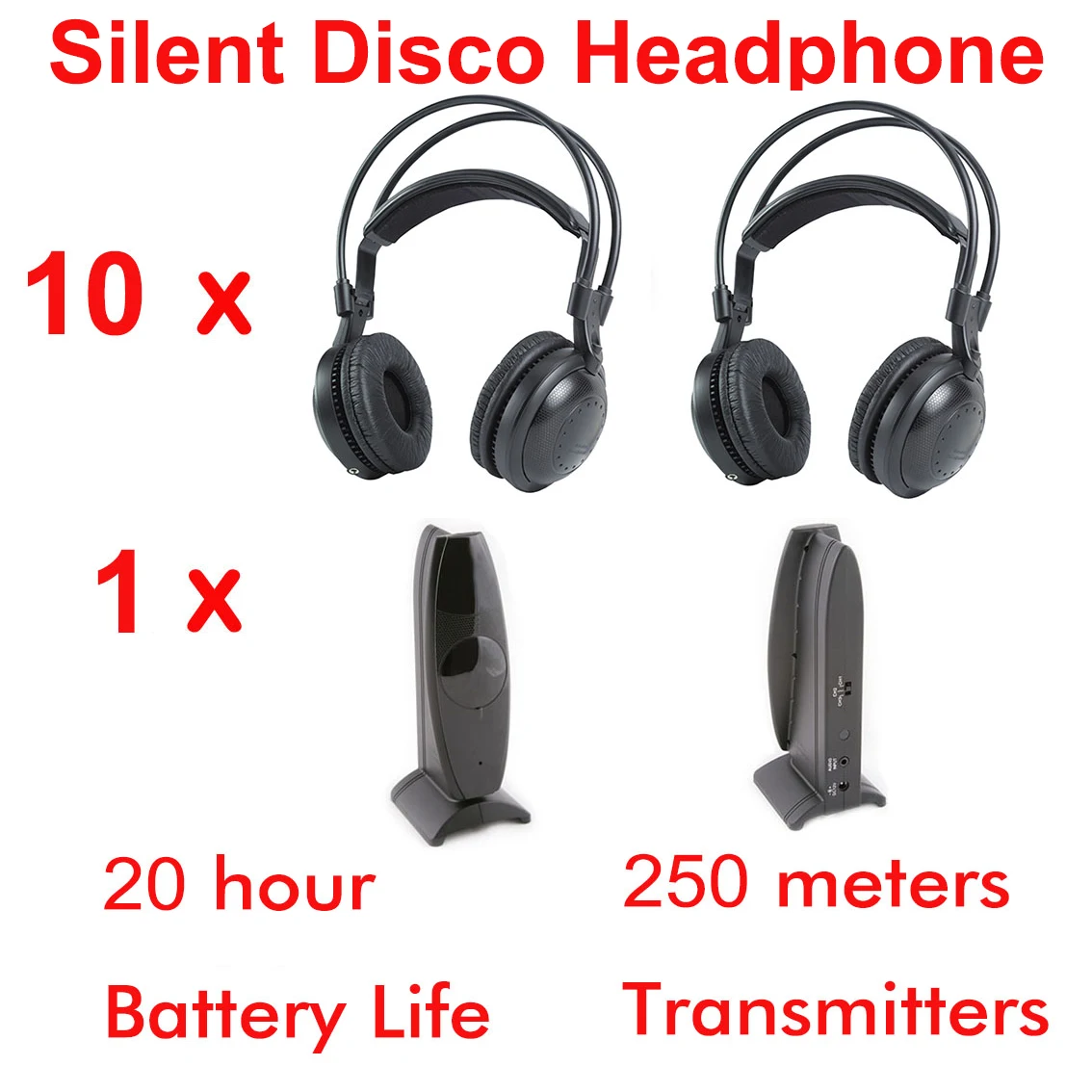 Ultra Low Bass Quality Silent Disco Wireless Headphones 10pcs Bundle 200M Distance Transmitters For Conference Education Party