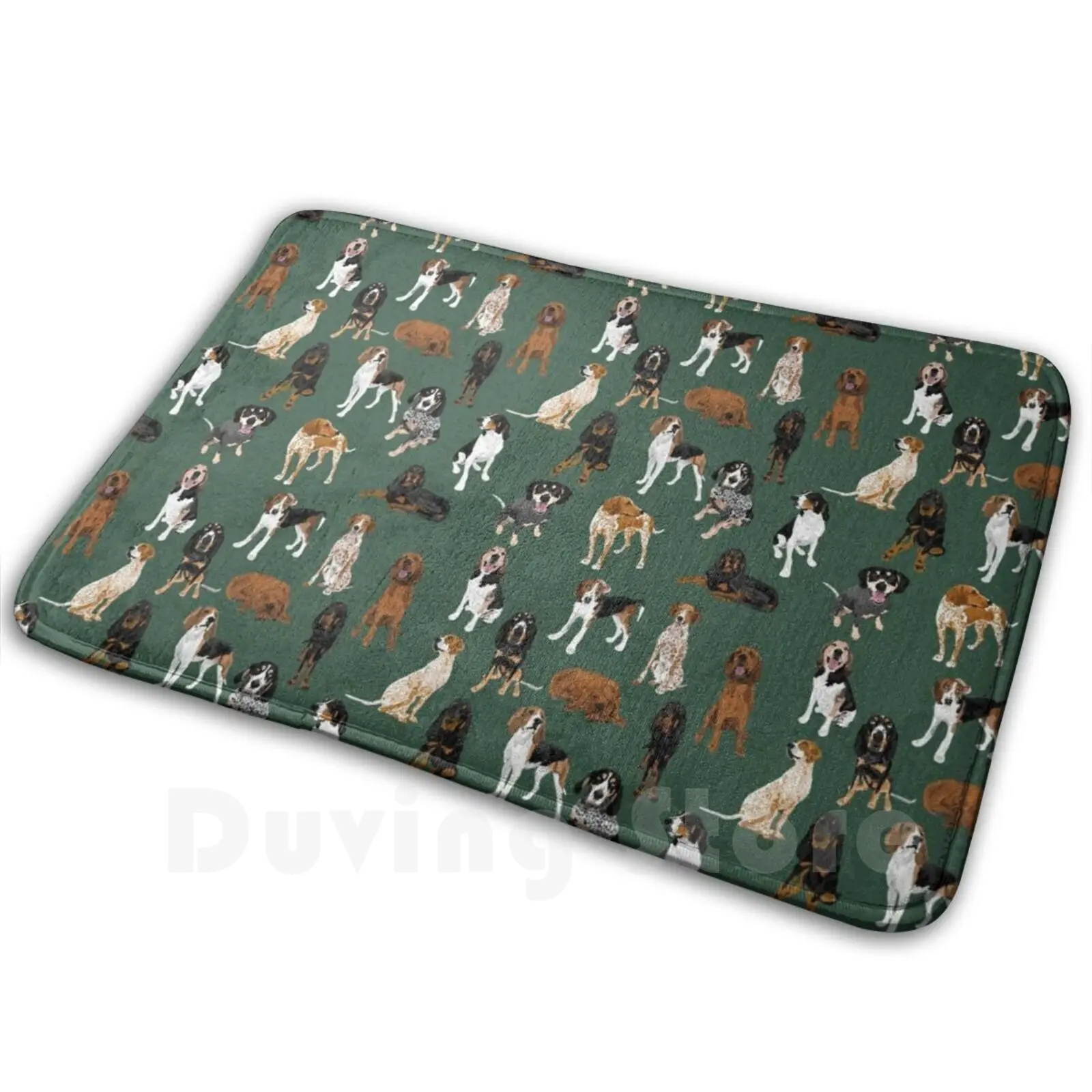 Coonhounds On Green Carpet Mat Rug Cushion Soft Non-Slip Coonhound Coonhounds Hounds Hound Dog Dogs