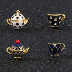 Grape Mini Asymmetrical Handmade Enamel Glaze Stud Earrings Blue Teapot Teacup Earrings Cup Needle Stud Earrings