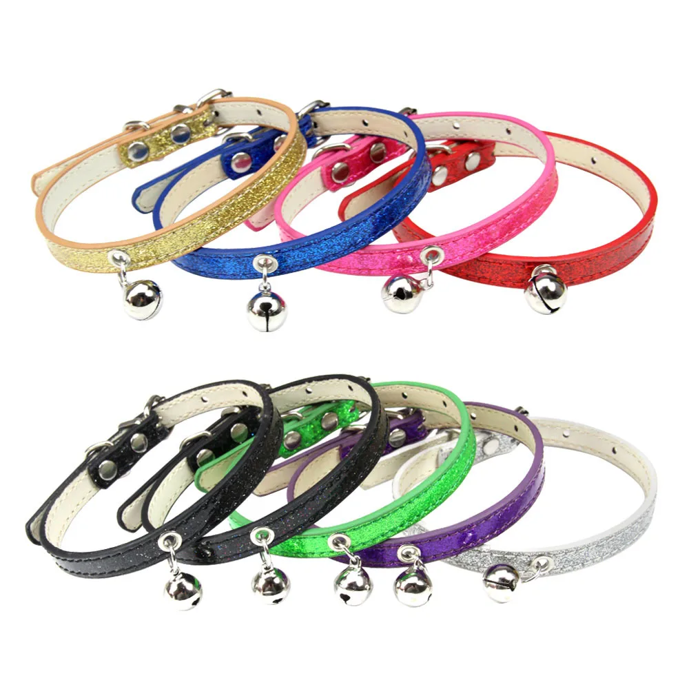 9 Colors Bling Leather Cat Collar With Bell Safety Puppy Kitten Neck Strap Collars For Cat Chihuahua Accessories Pet Product