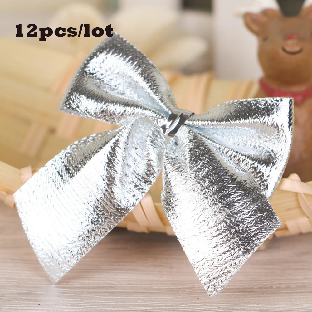12pcs Christmas Bow Hanging Decoration Gold Silver Red Bowknot Home Christmas Ornaments Xmas Tree Decor New Year Gift