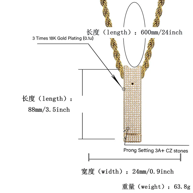 Hip Hop Micro Paved AAA CZ Stone Bling Ice Out Electronic cigarette housing Pendants Necklace for Men Rapper Jewelry Gold Color