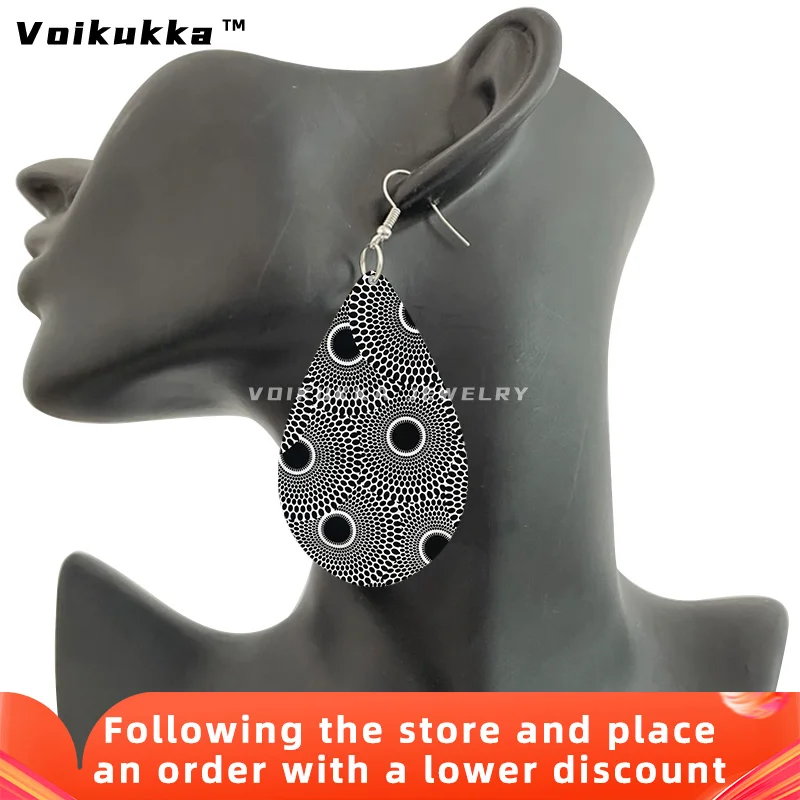 Voikukka Jewelry Tear Drop Pendant African Fabric Pattern Elements Wooden Both Sides Print African Dangle Earrings For Women