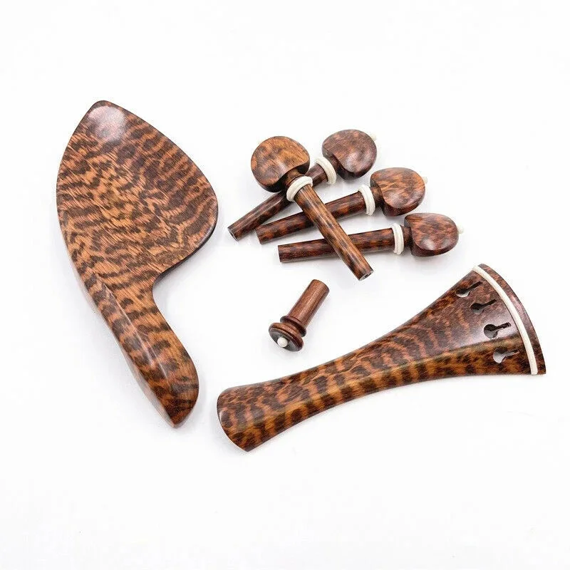 4/4 Full Size  Carved Violin Accessories Fiddle Parts Set Tailpiece Pegs Chinrest Endpin Pearl shells Insert Snakewood