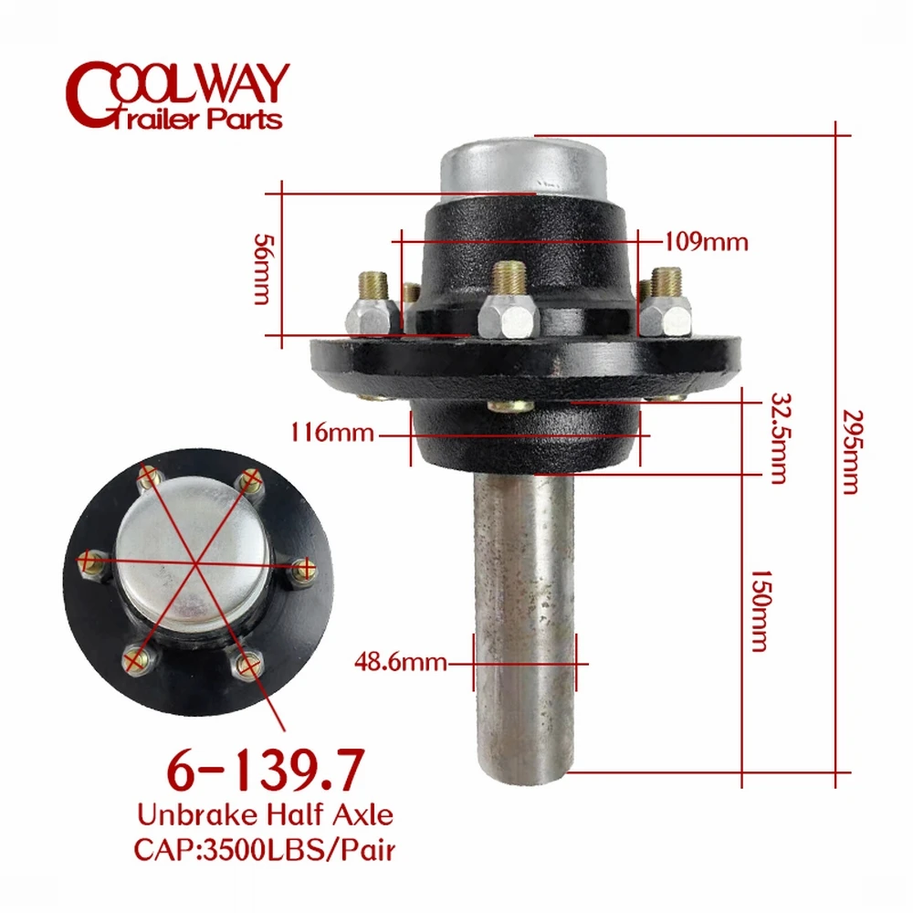 6-139.7 CAP 3500LBS Unbrake Trailer Half Axle Shaft Hubs Price For Pair RV Parts Camper Accessories Caravan Components