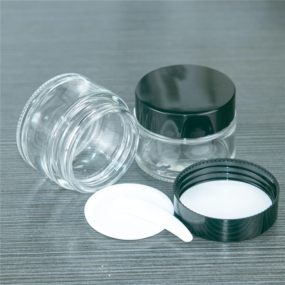 10Pcs 50cc Clear Vitreous Hand Cream Bottle with Black Cap Delicate Gifts Cosmetics Glass Jar Skin Care Products Vial