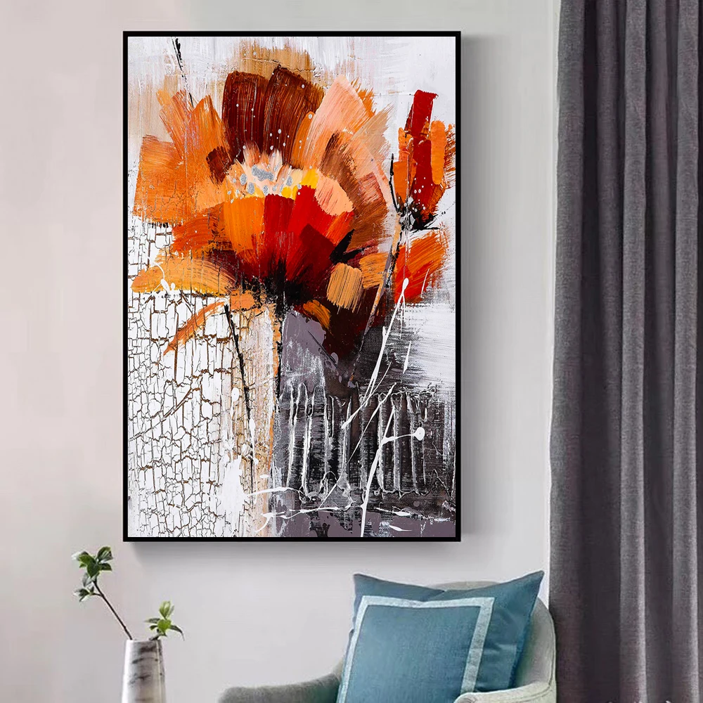 

Abstract Flowers Oil Paintings Print On Canvas Art Posters And Prints Modern Flowers Wall Pictures For Living Room Cuadros