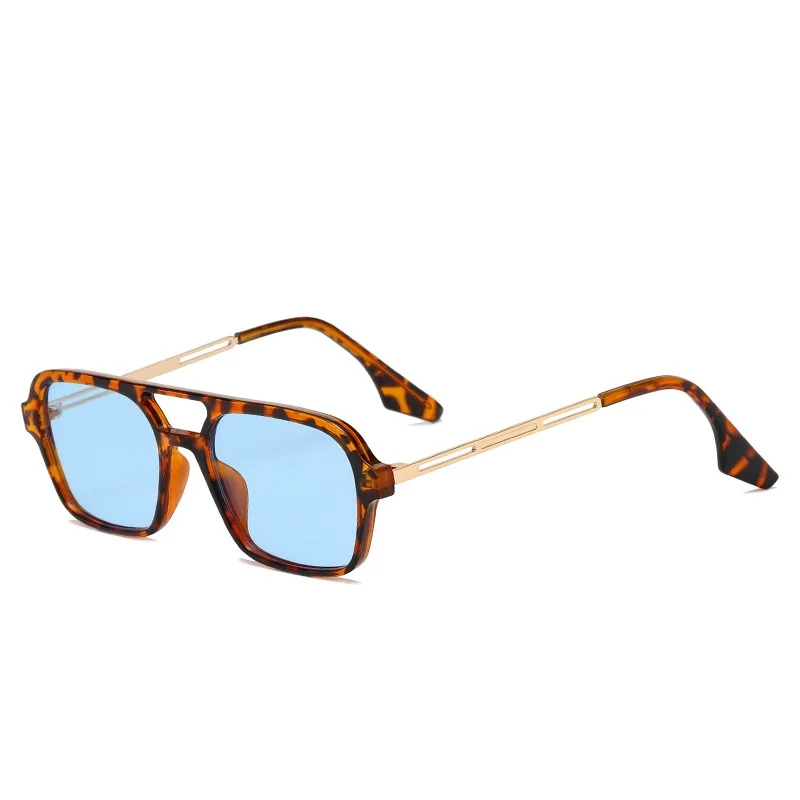 Retro Double Bridges Women Sunglasses Fashion Pink Gradient Eyewear Trending Hollow Leopard Blue Sun Glasses Men Shades