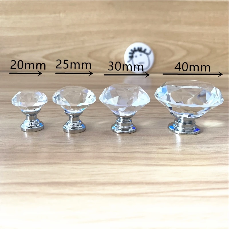 LCH 20mm Cut Diamond Crystal Knob Transparent Kitchen Hardware Cabinet Handle Gift Jewelry Box Tiny Pull