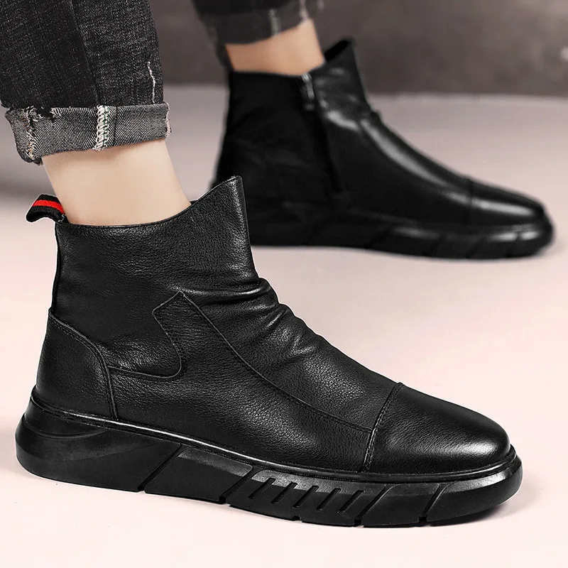 Ankle Boots Men Warm Snow Boots Winter Lace-up Solid Men Shoes 2020 New Arrival Fashion Flock Plush Winter Boots Men Flat Shoes