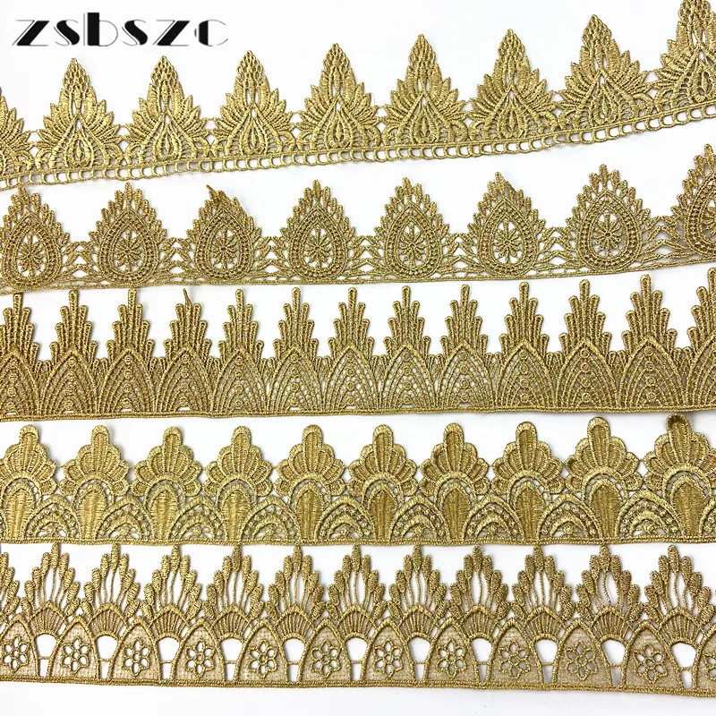 ASHION goldene Spitze, silberne Spitzenborte, wasserlösliche Stickerei, Blumenmuster, Spitzenstoff zum Nähen, islamischer Kopftuch, Haaraccessoires JB – Detail 1