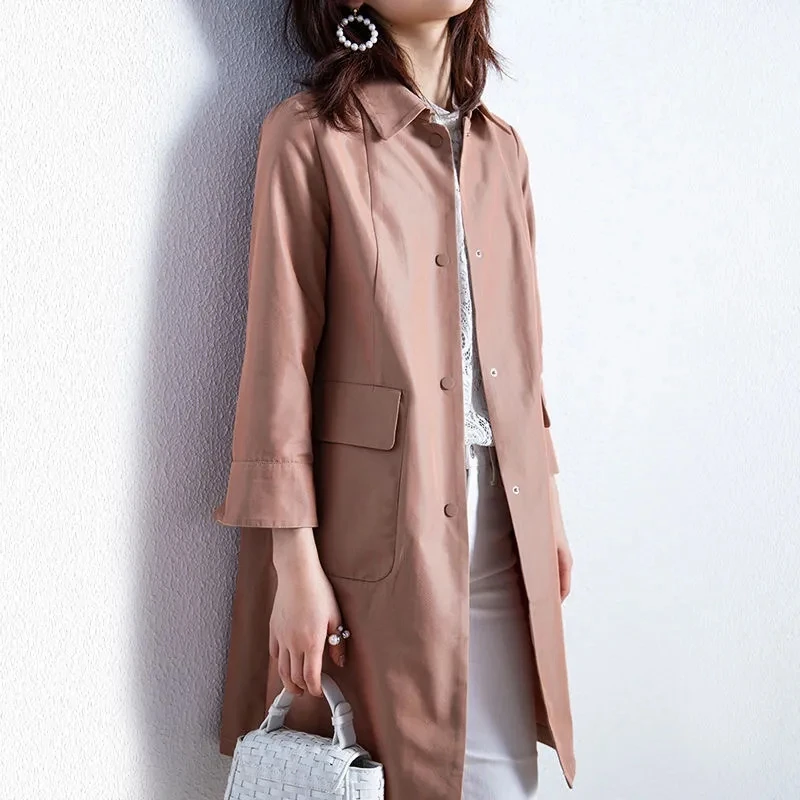 Trench sottile donna 2024 primavera autunno nuova piccola fragranza temperamento elegante giacca a vento medio-lunga da donna in cotone