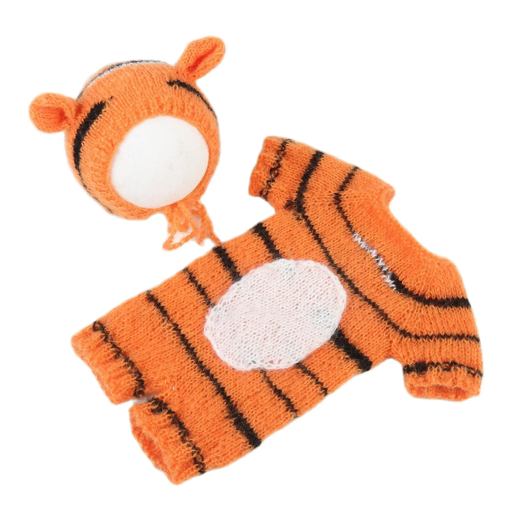 

Newborn Knitted Tiger Romper Angora Tiger Clothes Overall Suit Baby Knitting Mohair Tiger Bonnet And Toy Set Photography Props