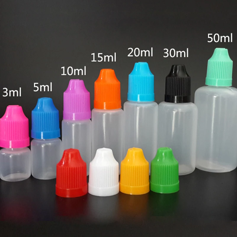 100Pcs 3ml 5ml 10ml 15ml 20ml 30ml 50ml PE Plastic Dropper Bottle Empty E Liquid Squeeze Vial With Childproof Cap And Fine Tip