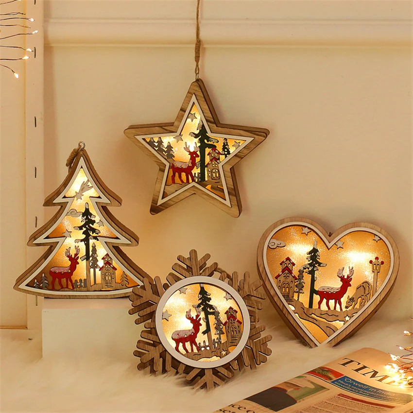 Nordic Handmade Wood Star Small Night Lights Christmas Deer Lamp Children's Room Bedroom Girl Gift Decorative Battery Night Lamp