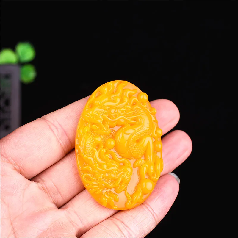 Dragon Yellow Jade Pendant Chinese Necklace Hand-Carved Natural Charm Jewellery Amulet Fashion Accessories for Men Women Gifts