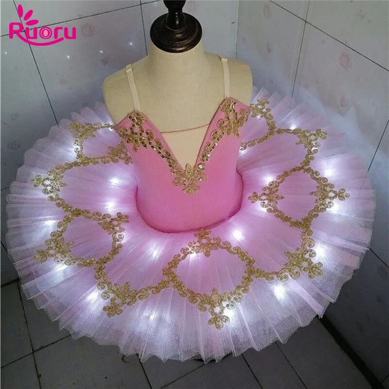 Ruoru Ballet Leotard Girls Kids Led Tutu Ballerina Dress Kids Dancewear Professional Ballet Tutu Dance Wear Pancake Tutu