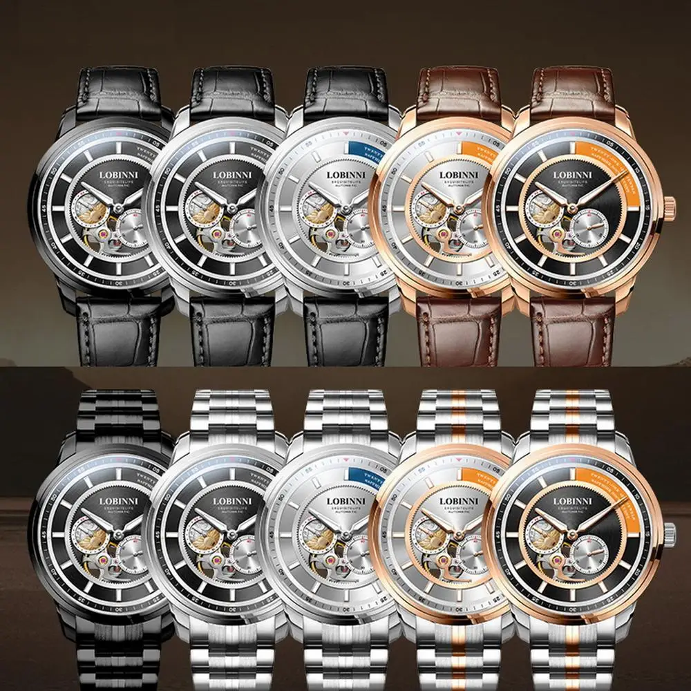 LOBINNI orologi da polso da uomo, orologio meccanico automatico da uomo, orologio da polso scheletrato impermeabile orologio svizzero reloj in acciaio inossidabile