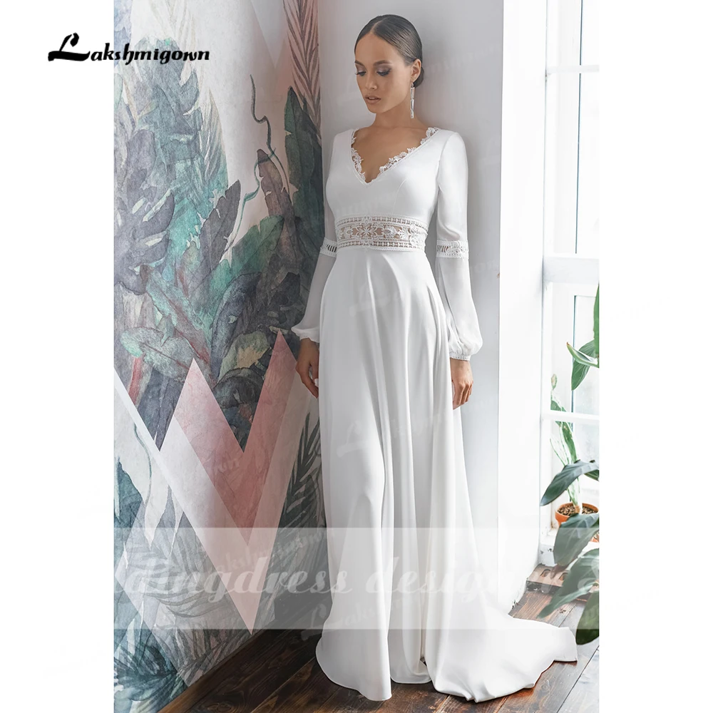 Vestido De Novia Boho Lange Mouwen Trouwjurken Backless Robe Longue Vintage Eenvoudige Chiffon Bruidsjurken Verlovingsjurk