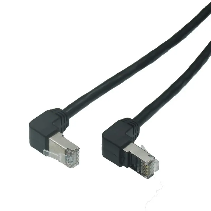 RJ 45 kątowy kabel Ethernet Cat6 90 stopni do kąt nachylenia UTP sklejka sieciowa kabel RJ45 typu L Cat 6 czarny 1M 2M 3M 5m 10m