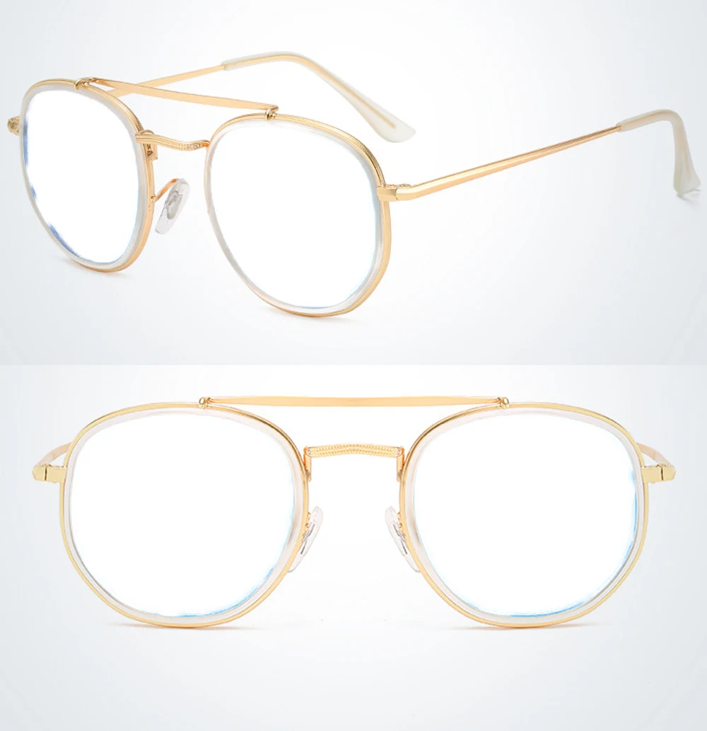 Double Bridge Round Gold Frame Retro Reading Glasses +0.75 +1 +1.25 +1.5 +1.75 +2 +2.25 +2.5 +2.75 +3 +3.25 +3.5 +3.75 +4 To+6