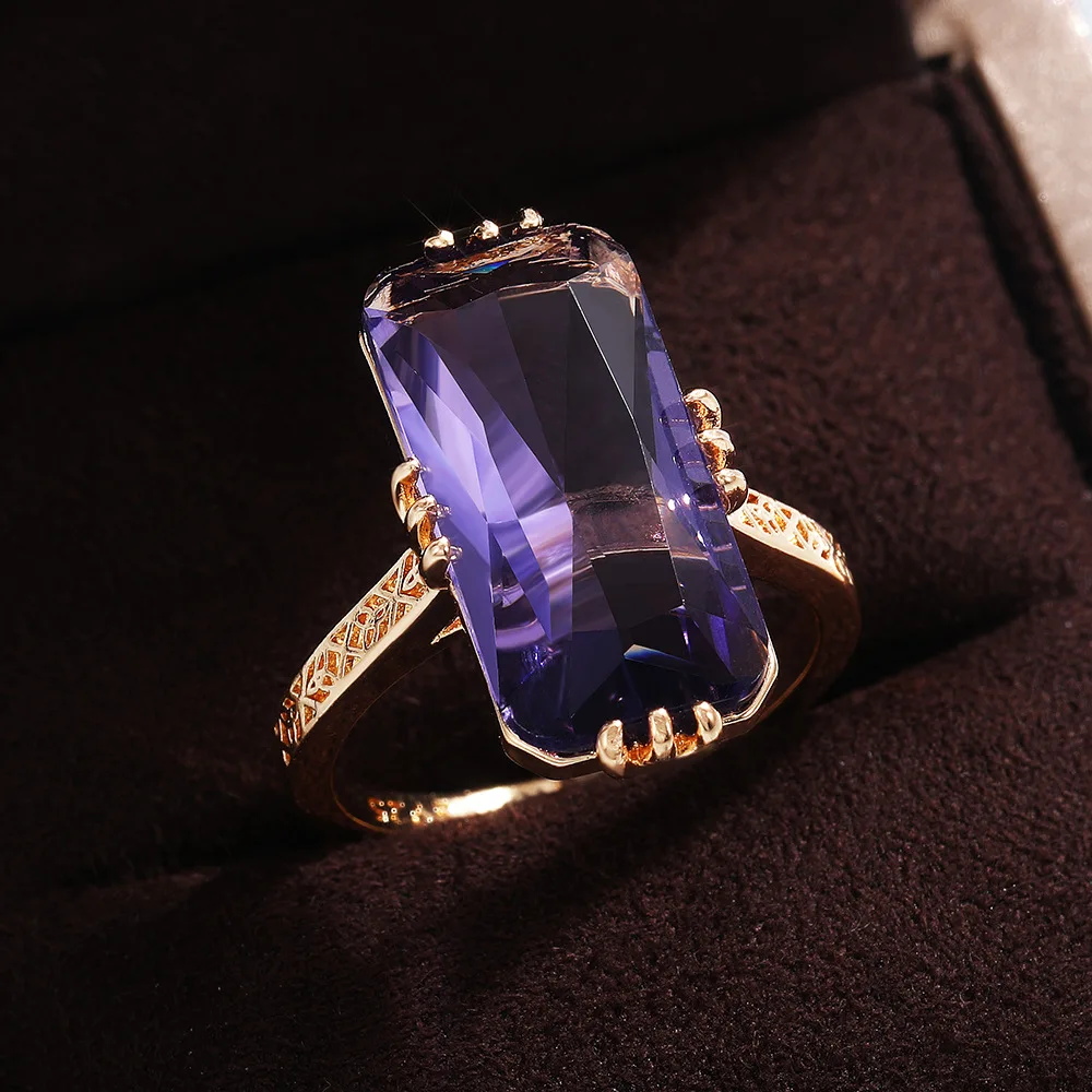 

Boho Super Big Amethyst Ring Cushion Cut Gold Engagement Wedding Ring for Women Bridal Party Jewelry Birthday Gift