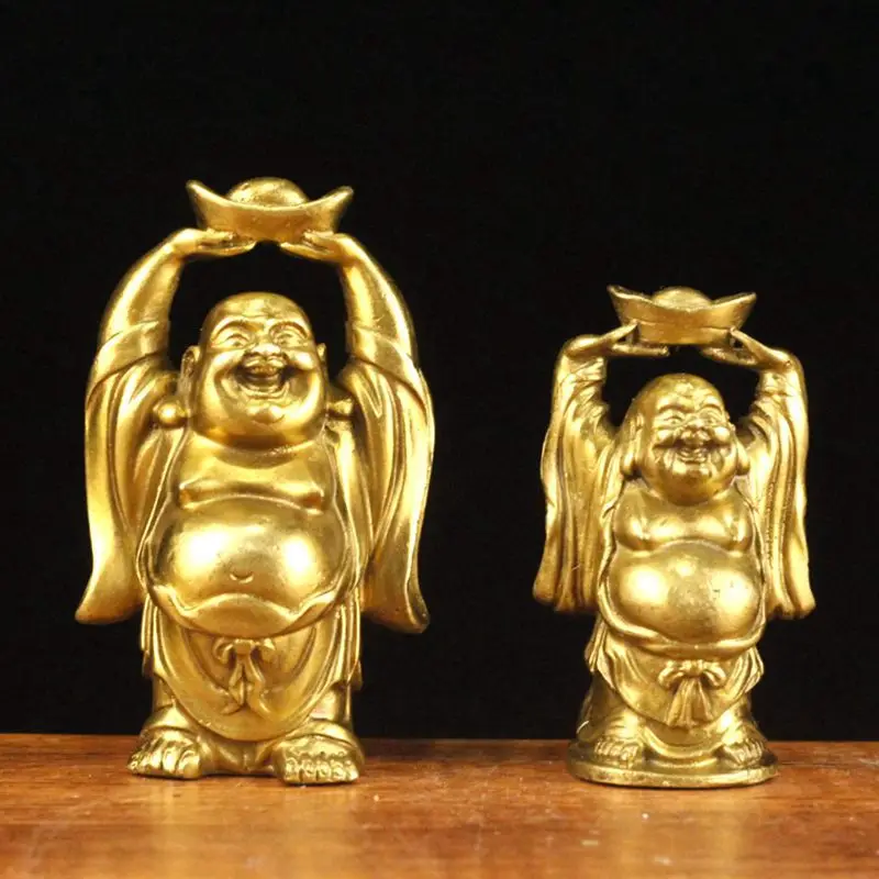 Pure Brass Raised Yuan Bao Laughing Maitreya Buddha Pendulum Standing Like Furniture Copper Statue home decor