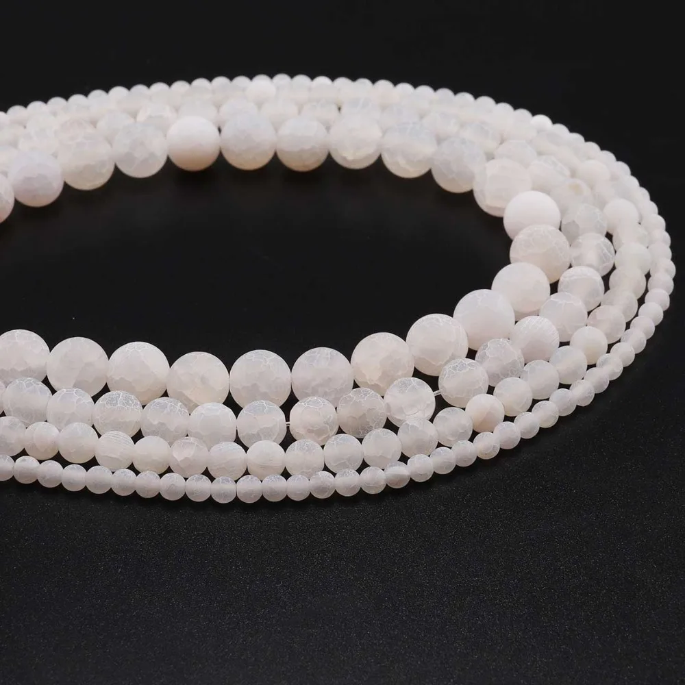 4 6 8 10 12 mm Natural Stone Frost Crab White Agates Round Spacer Loose Bead For Jewelry Making DIY Necklaces Bracelets Strand image 4