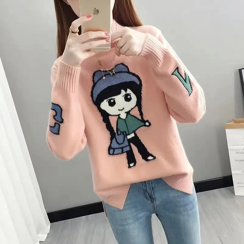 Cute Knit Sweater 2020 Womens Fall O-Neck Pullover Jumpers Female Long Sleeve Winter Tops