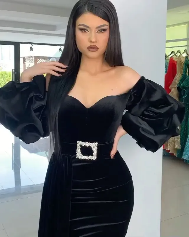 Vestido de noite estilo sereia, sensual, com manga longa, fenda lateral, baile de concurso, formatura