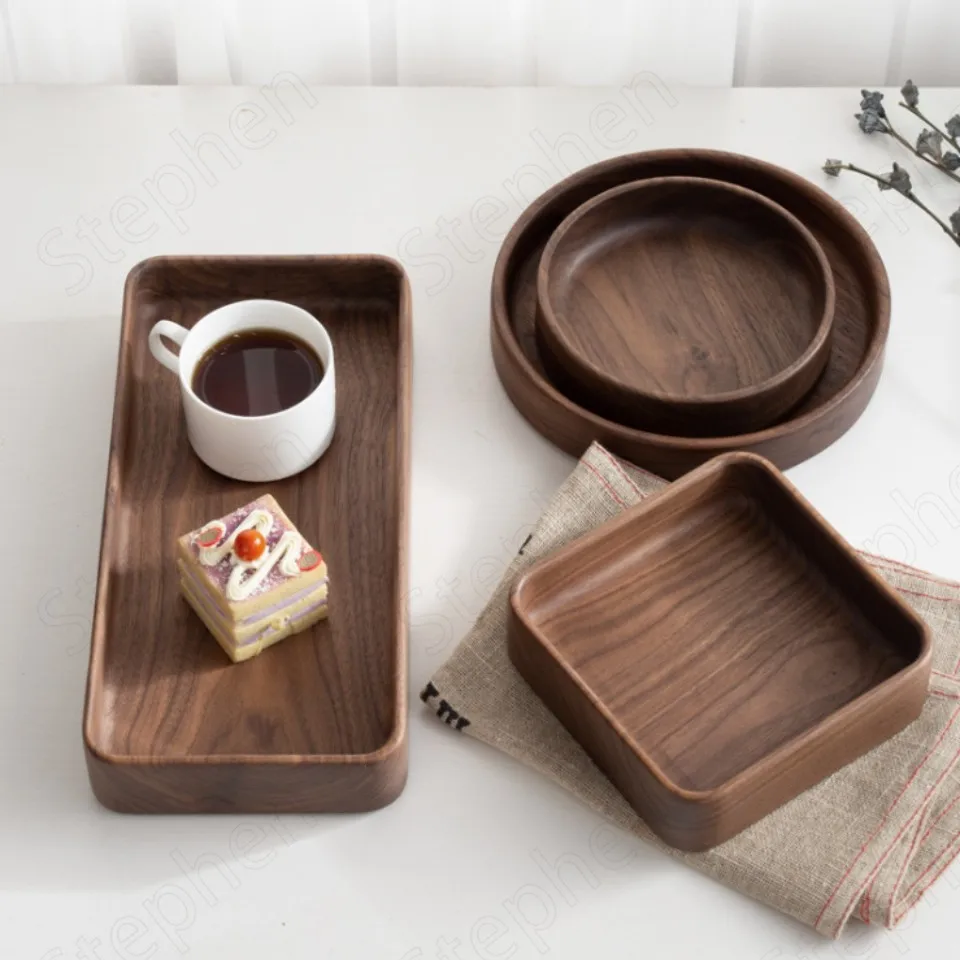 Black Walnut Wood Tary Japanese Vintage Solid Wooden Snacks Candy Storage Trays Coffee Table Tray Desktop Cake Dessert Organizer