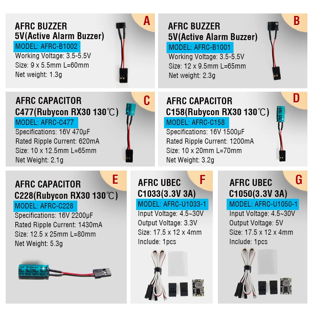 AFRC Receiver Capacitor BEC BUZZER For Low voltage protection, alarm, voltage stabilization and anti-interference