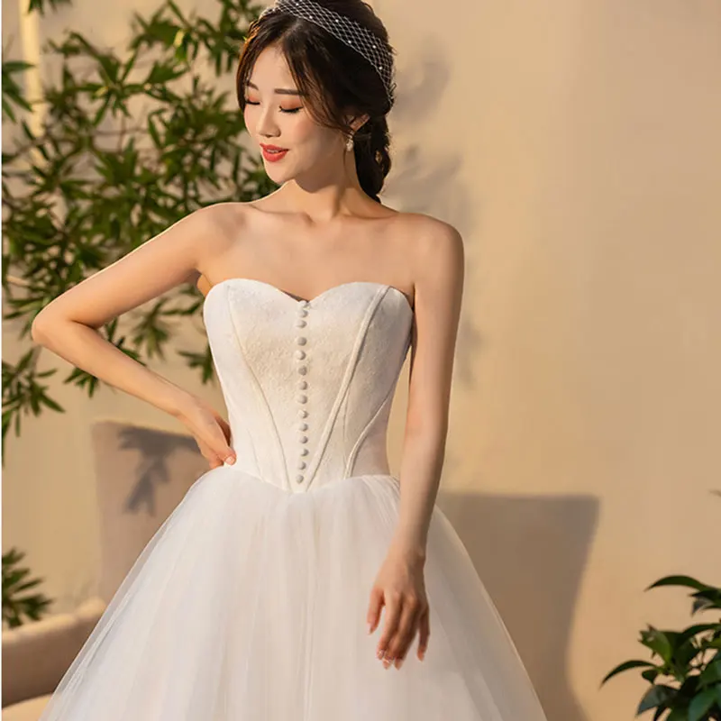 платье New Style Sexy Strapless Light Wedding Dress свадебное платье Vestido De Novia Bride To Be MF0164