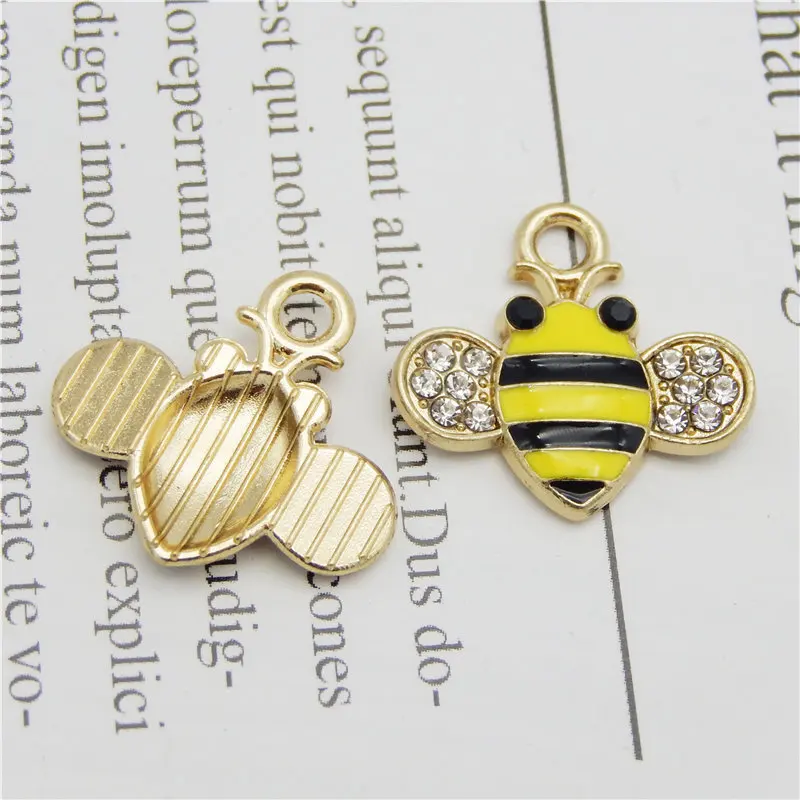 Julie Wang 6PCS Enamel Bee Charms Mixed Colors Alloy Cartoon Rhinestone Honeybee Pendant Bracelet Jewelry Making Accessory