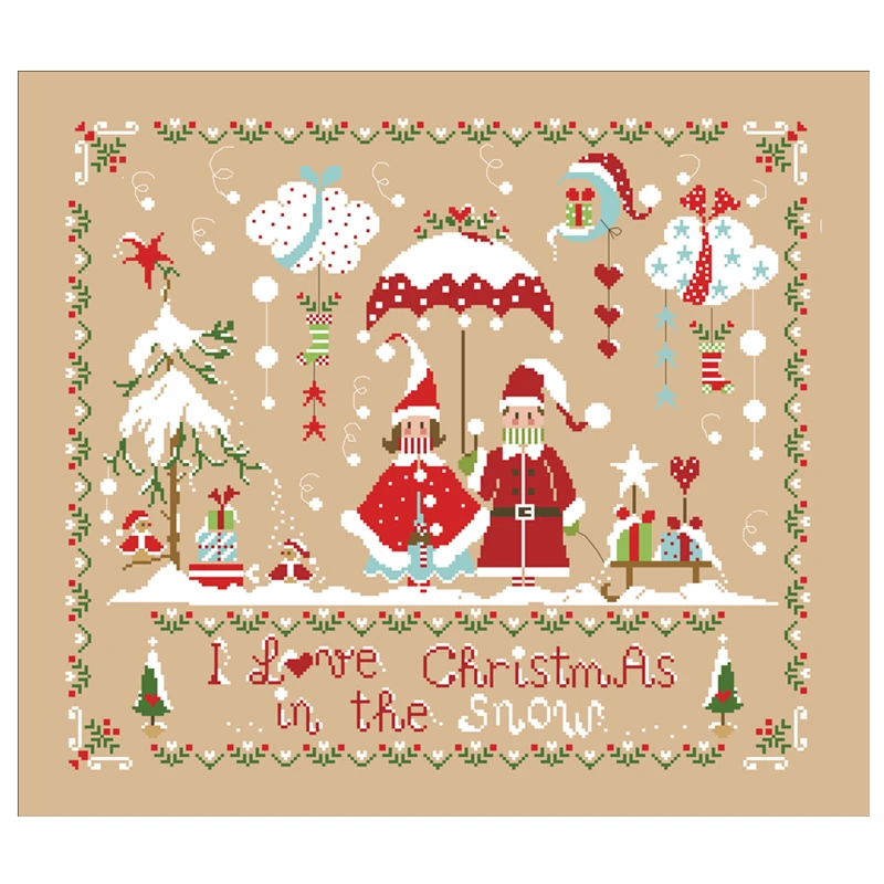 I love Christmas cross stitch kit cartoon pattern design 18ct 14ct 11ct linen flaxen canvas embroidery DIY needlework