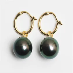 Natural 16mm Tahitian Black South Sea Shell Pearl Earring 18k gold Irregular Beautiful jewelry Charming Gift For Her Flawless