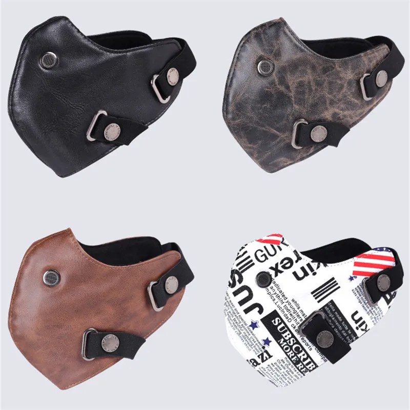 PU Leather Punk Motorcycle Mask Riding Mask New Universal Outdoor Windproof Breathable Breathing Mouth Dustproof Adjustable Mask