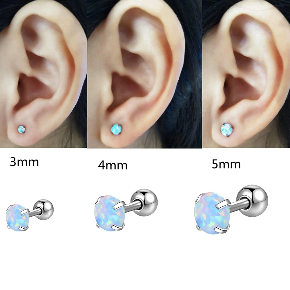 1PC 361L Surgical Steel Opal Tragus Cartilage Earring 16g End Ball  Cz Gem Round Tragus Cartilage Earring Piercing Body Jewelry
