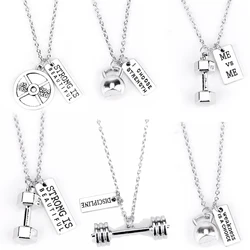 Vintage 45lbs WEIGHT Barbell Fitness Kettlebell Dumbbell Weightlifting Necklace Charms Pendant Necklace