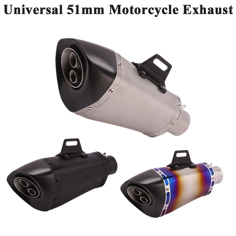 

Universal 38-51mm Motorcycle Exhaust Pipe Escape Modified Motorbike Carbon Fiber Muffler 2 Holes For Z800 R6 MT09 Z800 R15 BK750