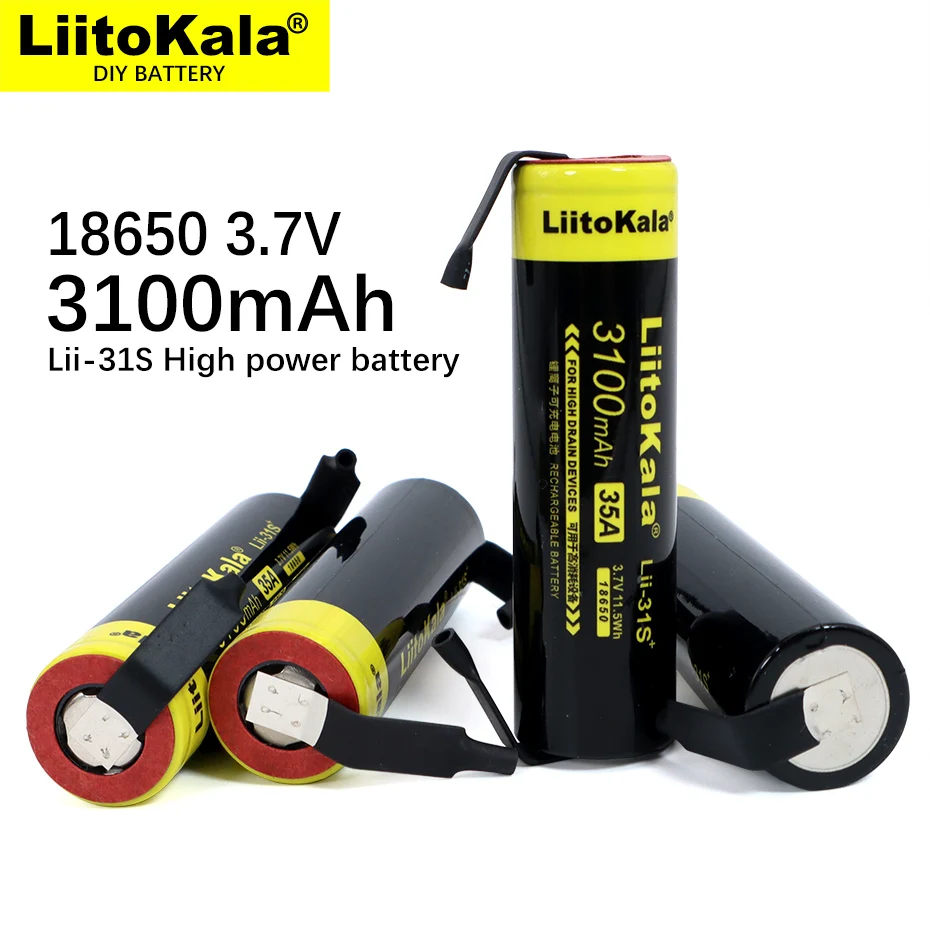 

New LiitoKala Lii-31S 18650 3.7V Li-ion 3100mA 35A Power Battery For High Drain Devices+DIY Nickel