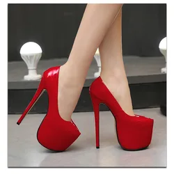 2020 new ladies thick-soled sexy shallow mouth nightclub large 18cm super high heels waterproof platform size 44