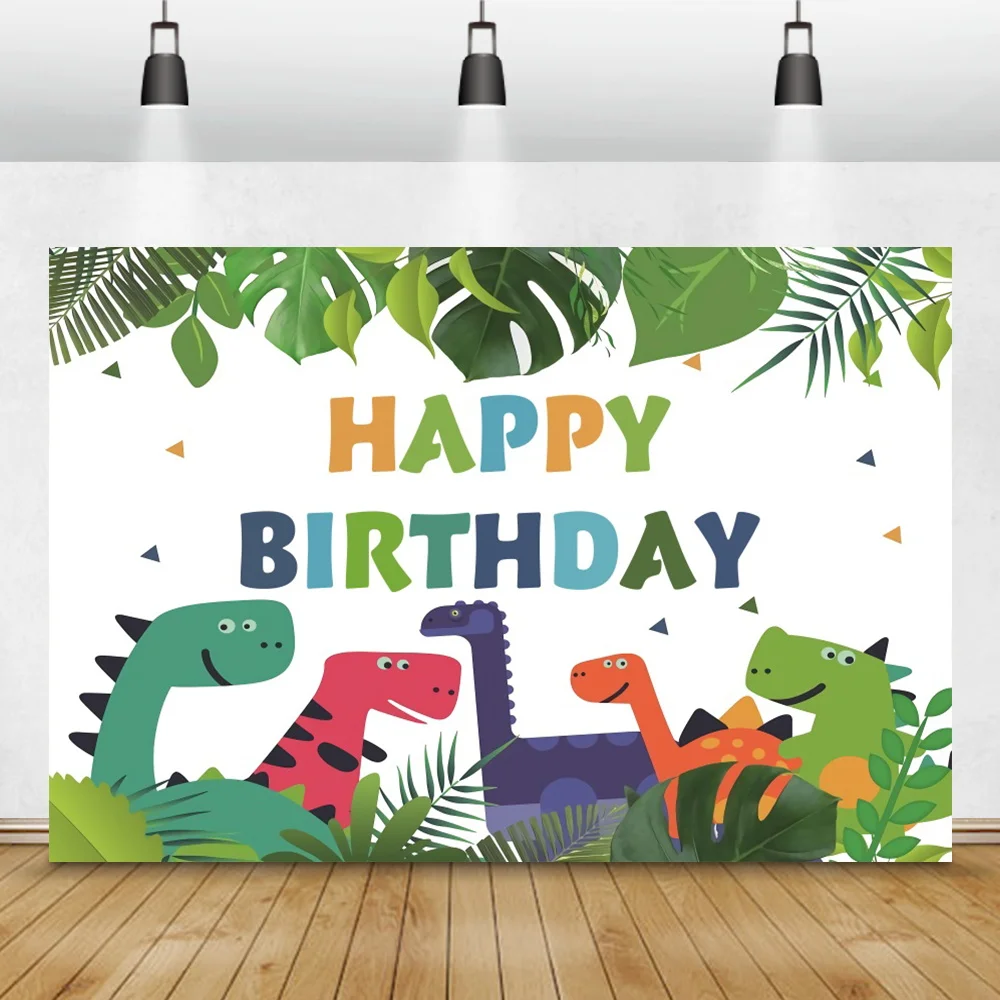 Cartoon Dinosaur Jungle Plants Child Birthday Party Photography Background Customized Poster Portrait Photocall Photo Backdrop