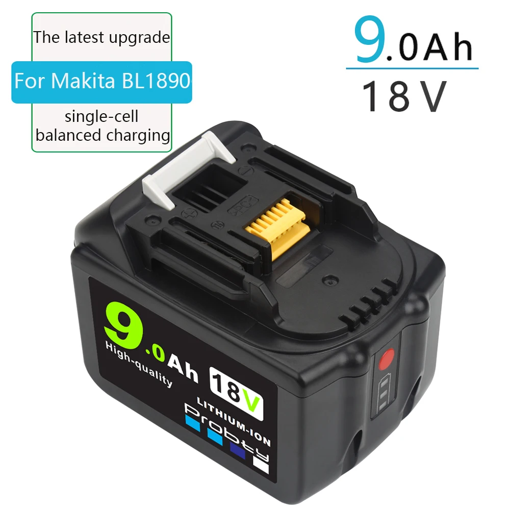 

18V 9000mAh Rechargeable Battery Li-Ion Battery Replacement Power Tool Battery for MAKITA BL1890 BL1860 BL1830+3A Charger